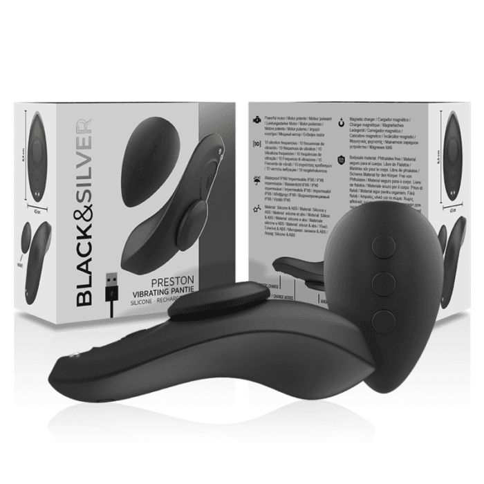 BLACK&SILVER - PRESTON RECHARGEABLE SILICONE VIBRATOR PANTIE BLACK - Image 6