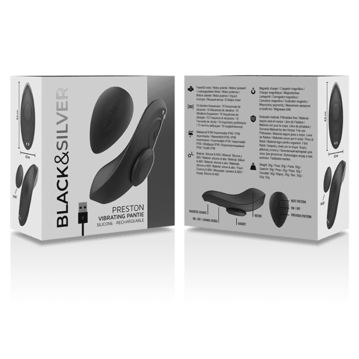 BLACK&SILVER - PRESTON RECHARGEABLE SILICONE VIBRATOR PANTIE BLACK - Image 8