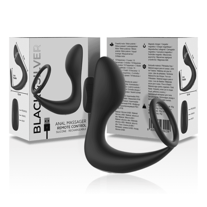 BLACK&SILVER - REMOTE CONTROL ANAL MASSAGER RECHARGEABLE SILICONE BLACK - Image 4