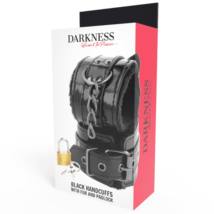 DARKNESS - BLACK ADJUSTABLE LEATHER HANDCUFFS WITH PADLOCK - Image 5